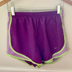 Nike Women’s Dry Tempo Shorts Size M Dark Purple/Light Purple/Neon Green